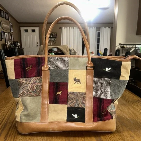 Vintage 90s LL Bean Boat & Tote Bag - Rare HTF Patchwork, Embroidered, Leather - Picture 1 of 15